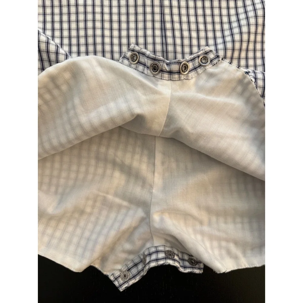 Boys Embroidered Lighthouse Romper Size 24 Mths Blue/White Lined Check One-Piece